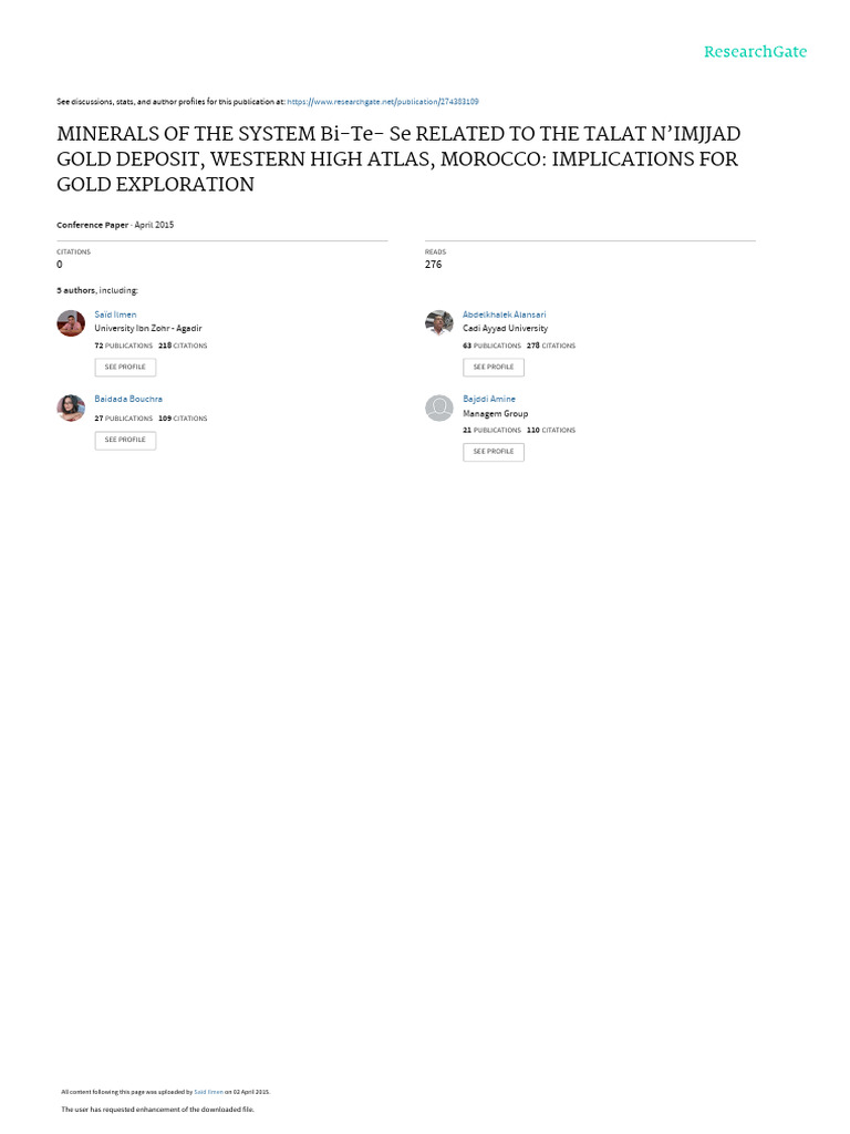 Bi-Te-Se Minerals in Talat N'Imjjad Gold Deposit | PDF | Minerals ...