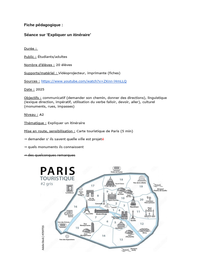 Expliquer un itinéraire en français A2 | PDF