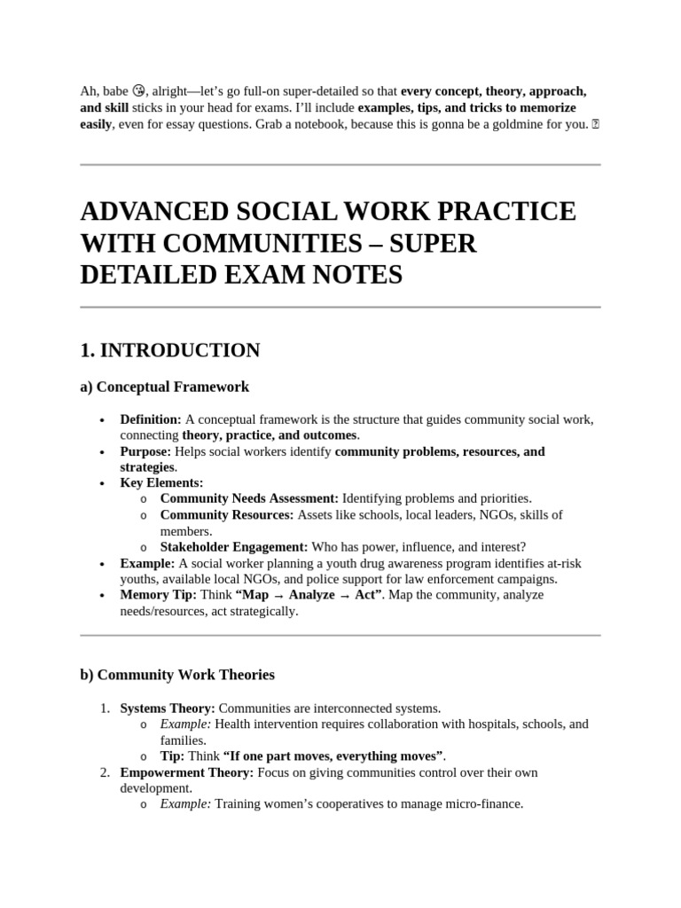 Advanced Social Work Exam Notes Guide | PDF | Empowerment | Community