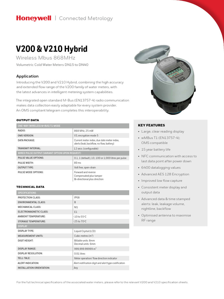 V200 & V210 Hybrid Water Meters | PDF | Electronics | Telecommunications