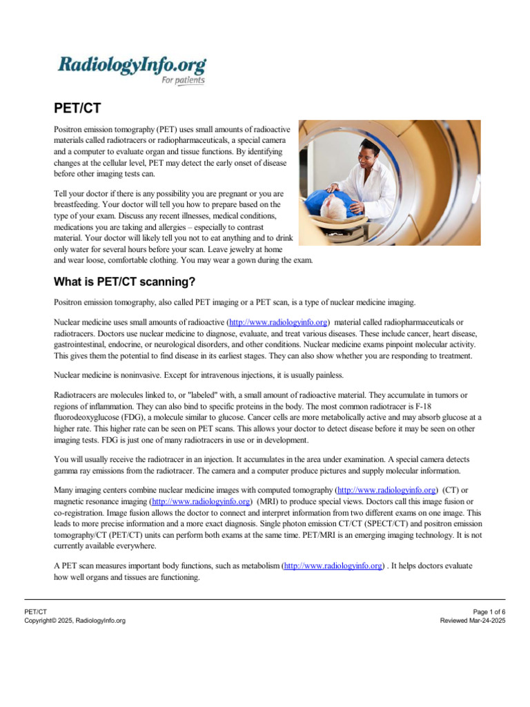 Understanding PET/CT Scans and Preparation | PDF | Positron Emission ...