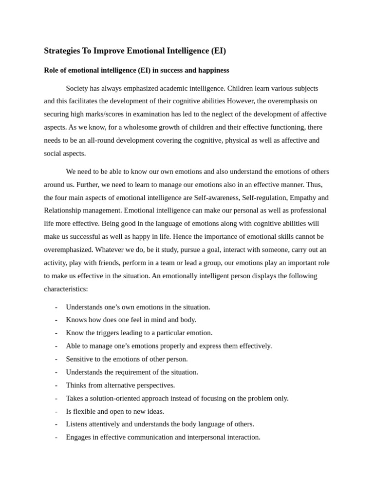 Strategies To Improve EI | PDF | Emotional Intelligence | Empathy