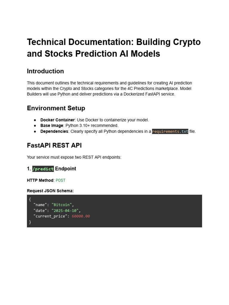4C Technical Doc Crypto Stocks Predictions V1 | PDF | Software Development  | Computer Engineering