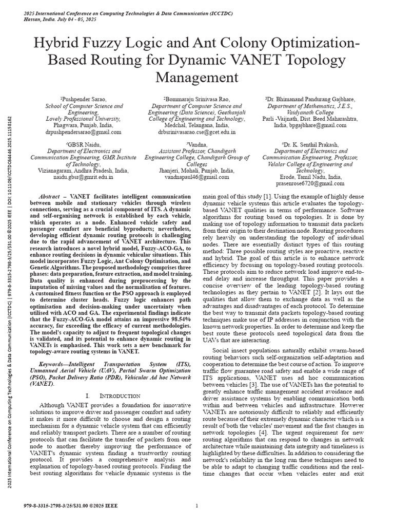 Hybrid Fuzzy-ACO Routing for VANETs | PDF | Routing | Wireless Ad Hoc ...