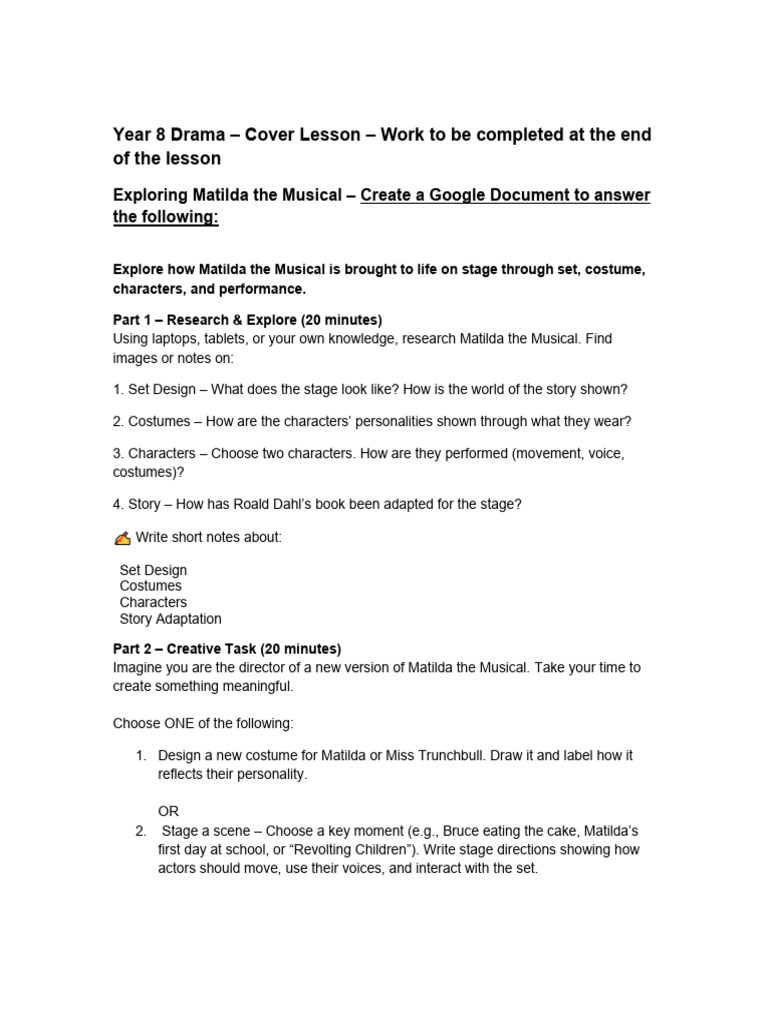 Exploring Matilda the Musical: Lesson Plan | PDF