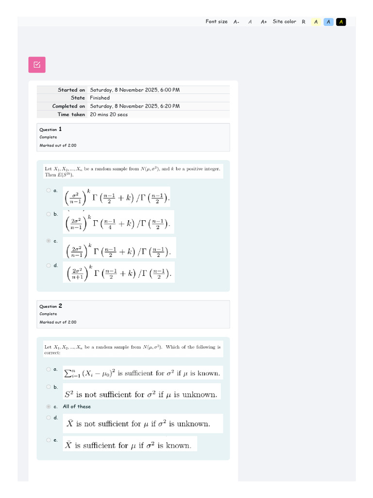 Quiz - II_ Attempt Review | PDF | Statistics | Statistical Theory
