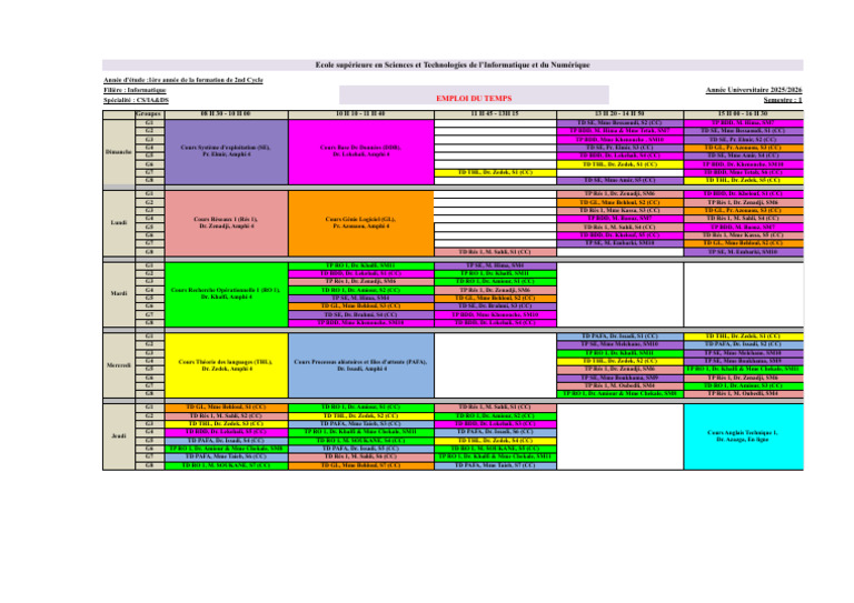 Emploi du temps Informatique 2025/2026 | PDF | Informatique