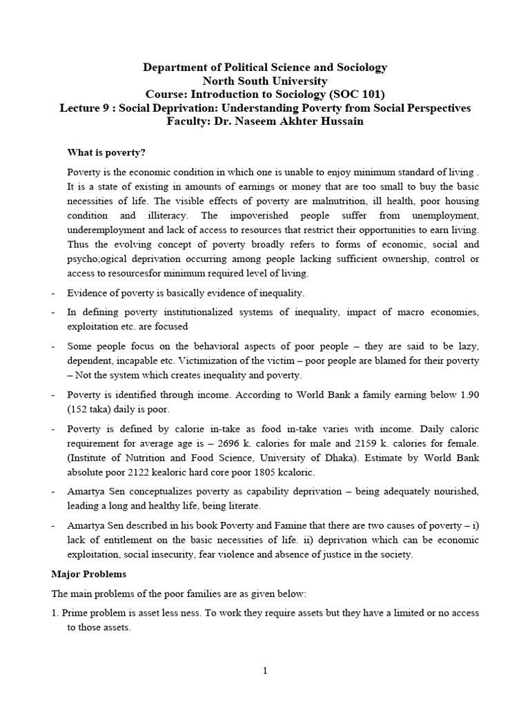 SOC 101 Lecture 9 | PDF | Cost Of Living | Poverty
