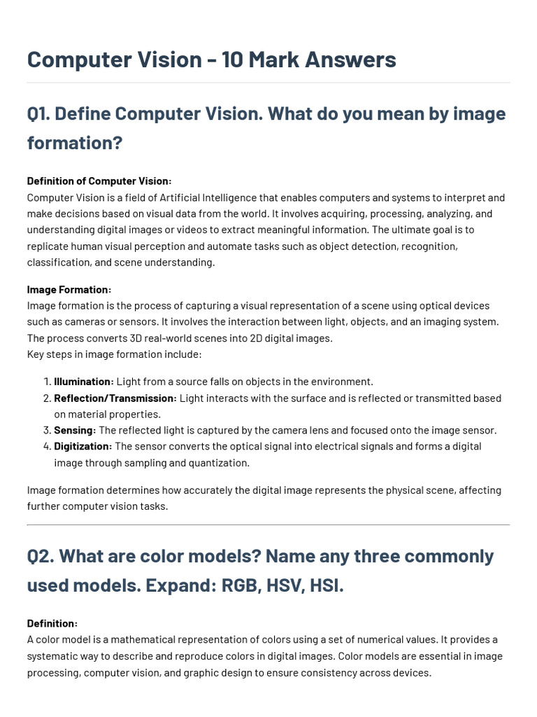 Computer Vision Unit 1 - 3 | PDF | Computer Vision | Color