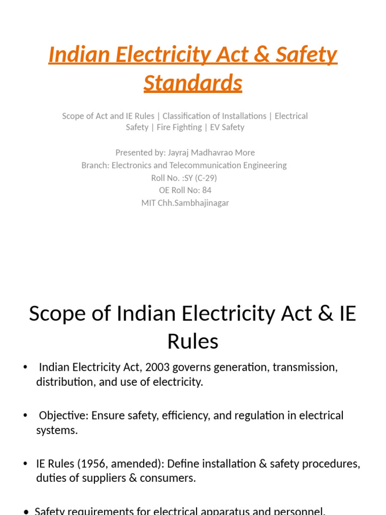 Indian Electricity Act & Safety Standards | PDF