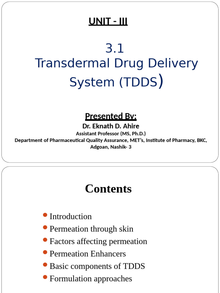 Transdermal Drug Delivery Systems Explained | PDF | Pharmaceutical ...