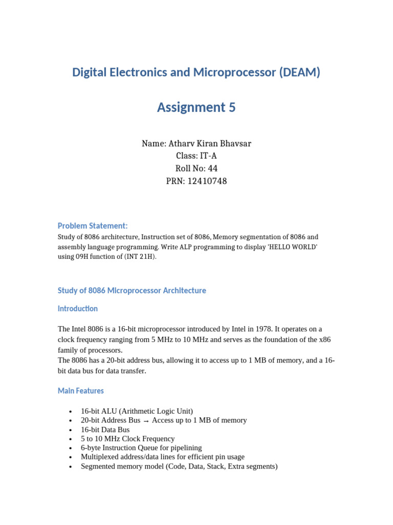 8086 Microprocessor Architecture Overview | PDF | Central Processing ...