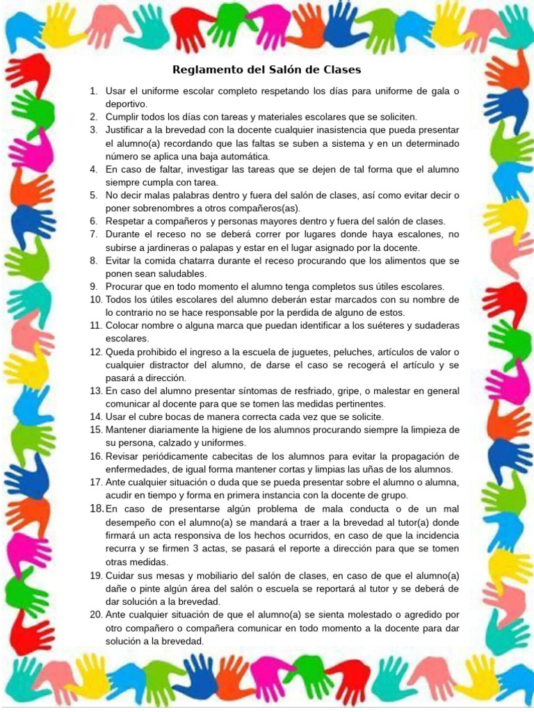 Reglamento del Salón de Clases Escolar | PDF