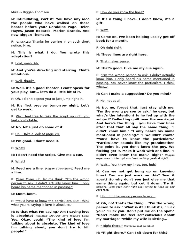 Mike and Riggan: Theater Rehearsal Insights | PDF