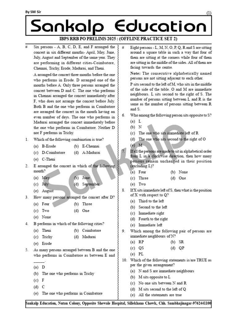 IBPS RRB PO PRELIMS 2025 Offline Practice Set 2 by Amit Patil Sir | PDF ...