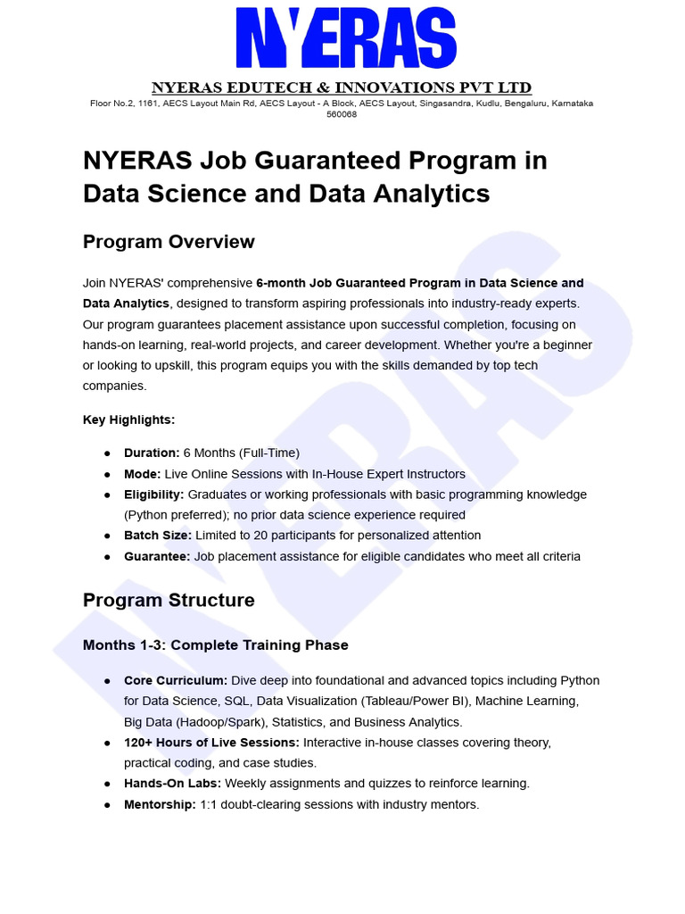 NYERAS Job Guaranteed Program in Data Science and Data Analytics | PDF ...