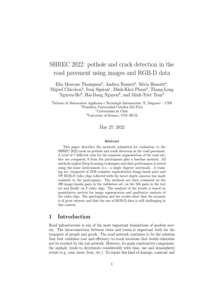 SHREC 2022 Pothole and Crack Detection in The Road | PDF | Image ...