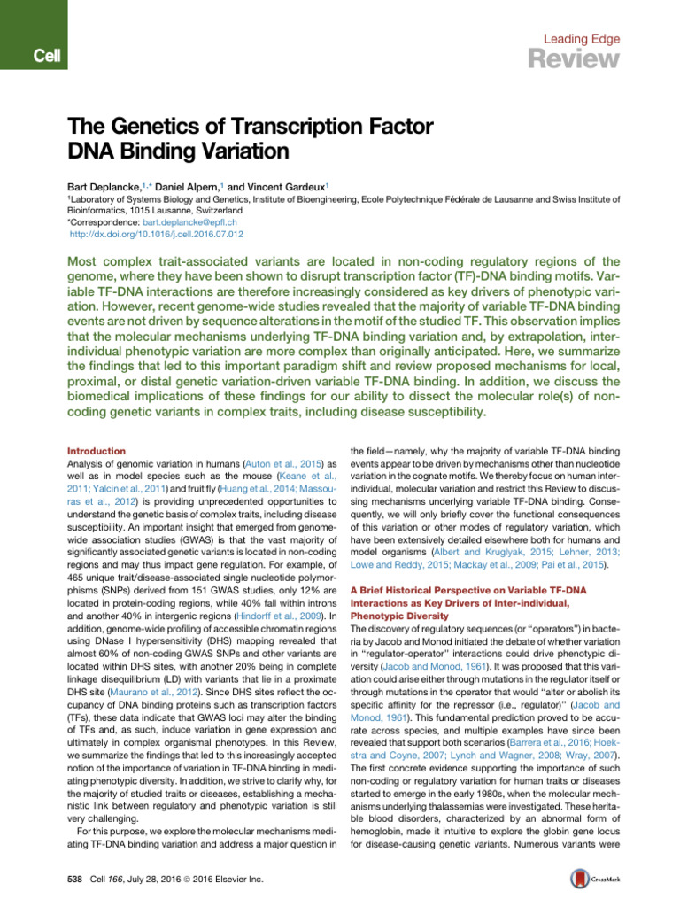 Transcription Factor DNA Binding Genetics | PDF | Single Nucleotide ...
