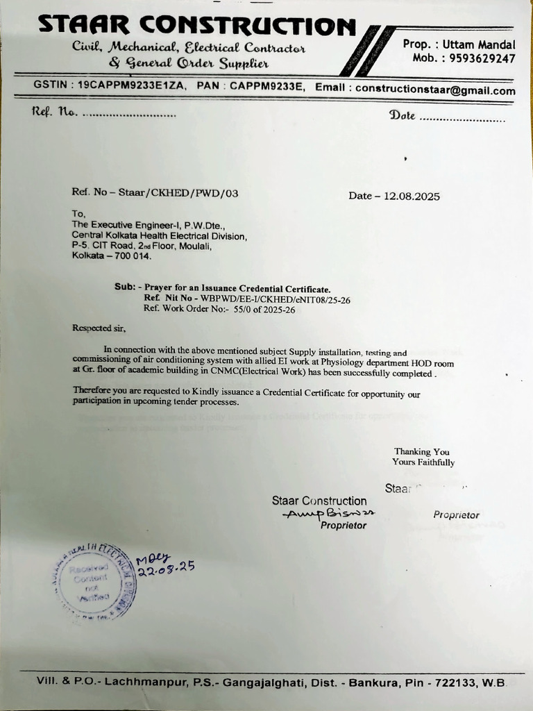 Credential Certificate Request for Electrical Work | PDF