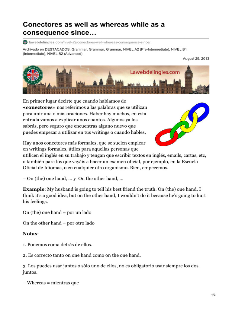 3 Conectores As Well As Whereas While As A Consequence Since | PDF