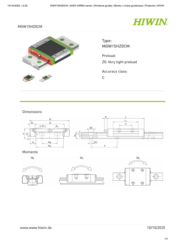 MGW15HZ0CM - MGW HIRES Series - Miniature Guides - Blocks - Linear ...