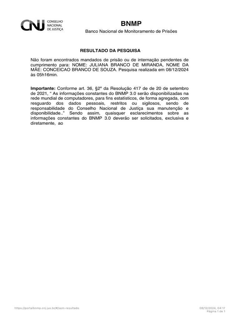 Portal BNMP Juliana Branco | PDF