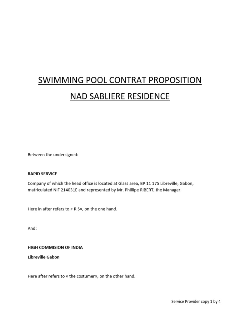 Swimming Pool Maintenance Contract Proposal | PDF
