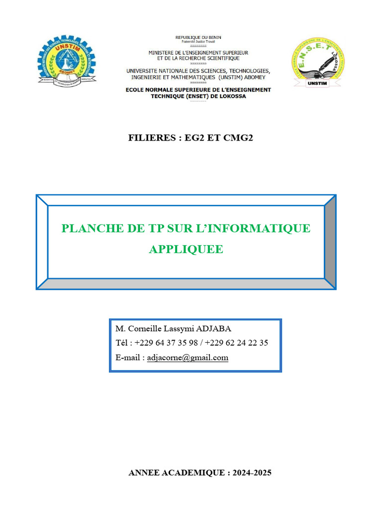 TP Informatique Appliquée : Excel 2024-2025 | PDF | Taxe sur la valeur ...