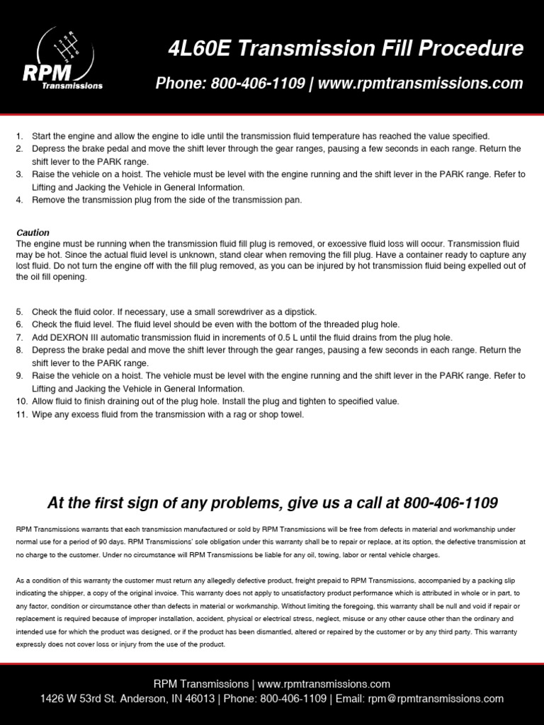 4L60E Transmission Fluid Fill Guide | PDF