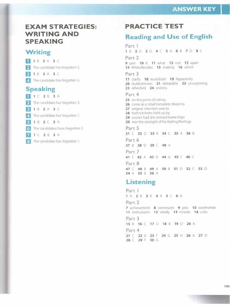 Gold Practice Test KEYS | PDF