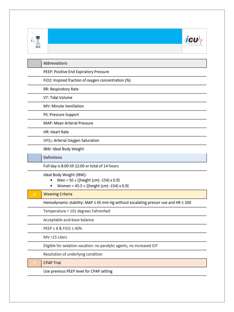 Weaning Protocol | PDF | Physiology | Medical Specialties