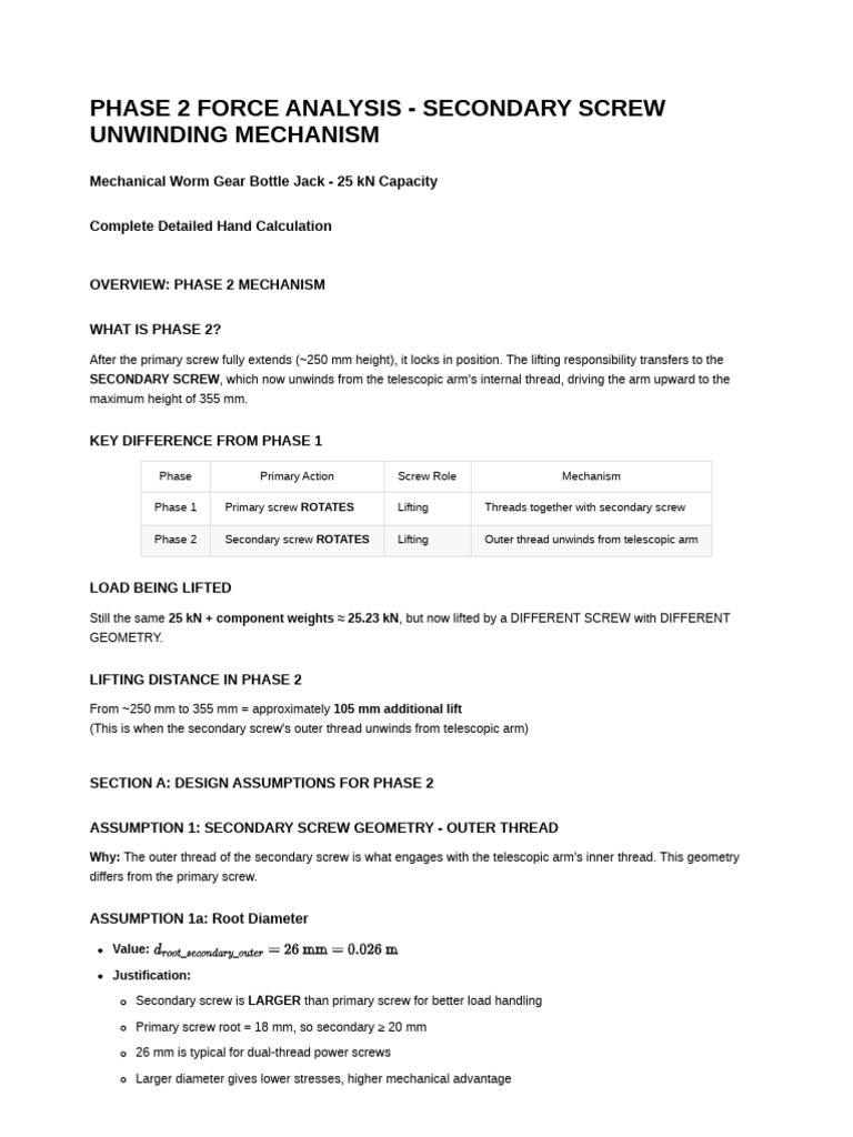 Phase2 Force Analysis Complete | PDF | Screw | Stress (Mechanics)