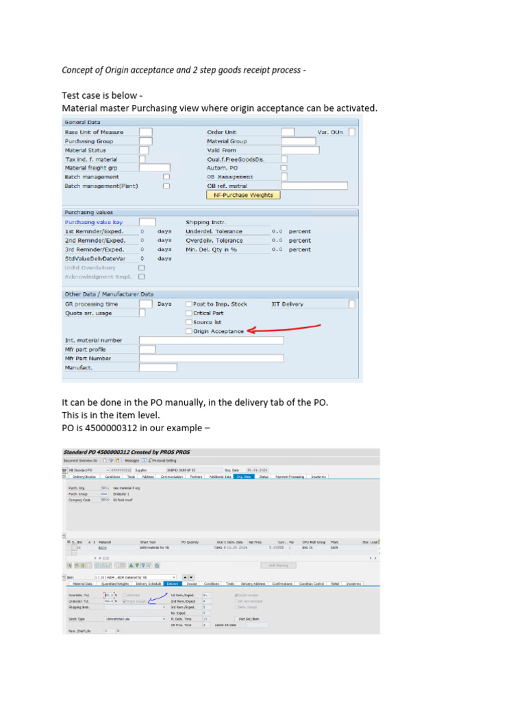 Origin Acceptance & 2-Step Goods Receipt Process | PDF