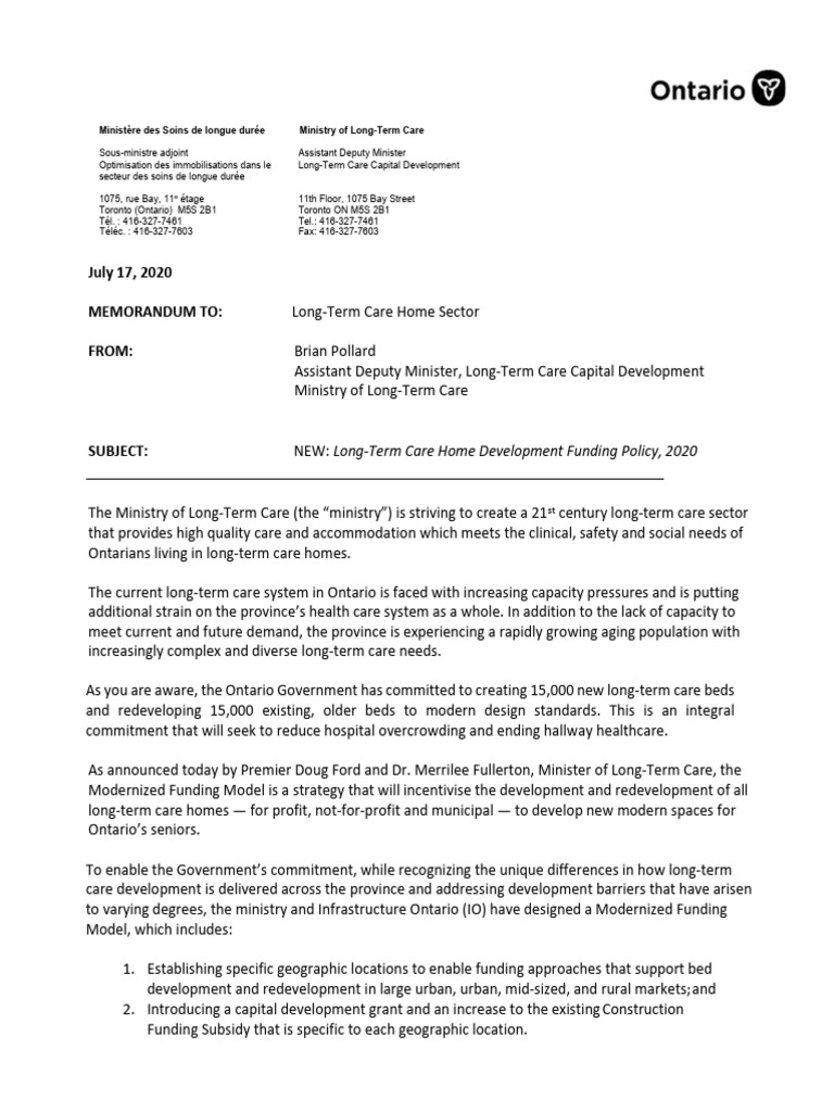 2020 ADM Memo - LTC Home Development Funding Policy (En) | PDF