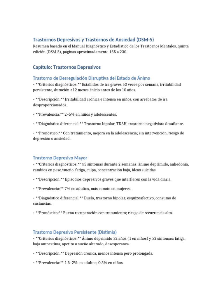 Trastornos Depresivos y de Ansiedad DSM5 | PDF | Trastorno depresivo ...