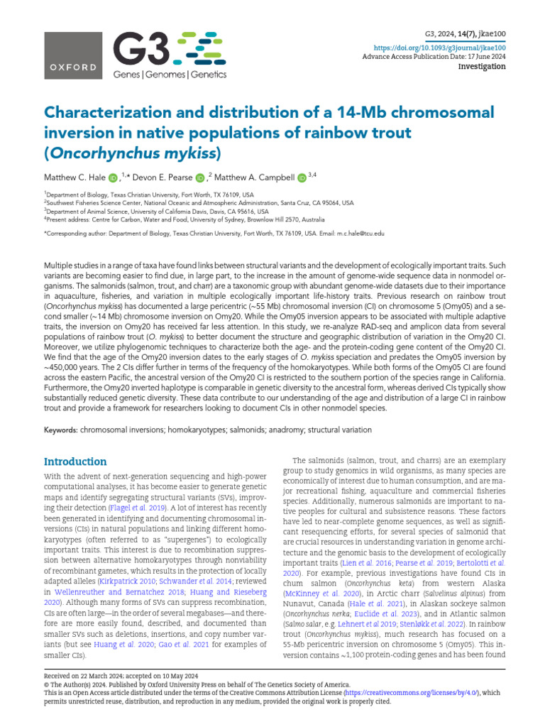 14-Mb Chromosomal Inversion in Trout | PDF | Zygosity | Human Genome