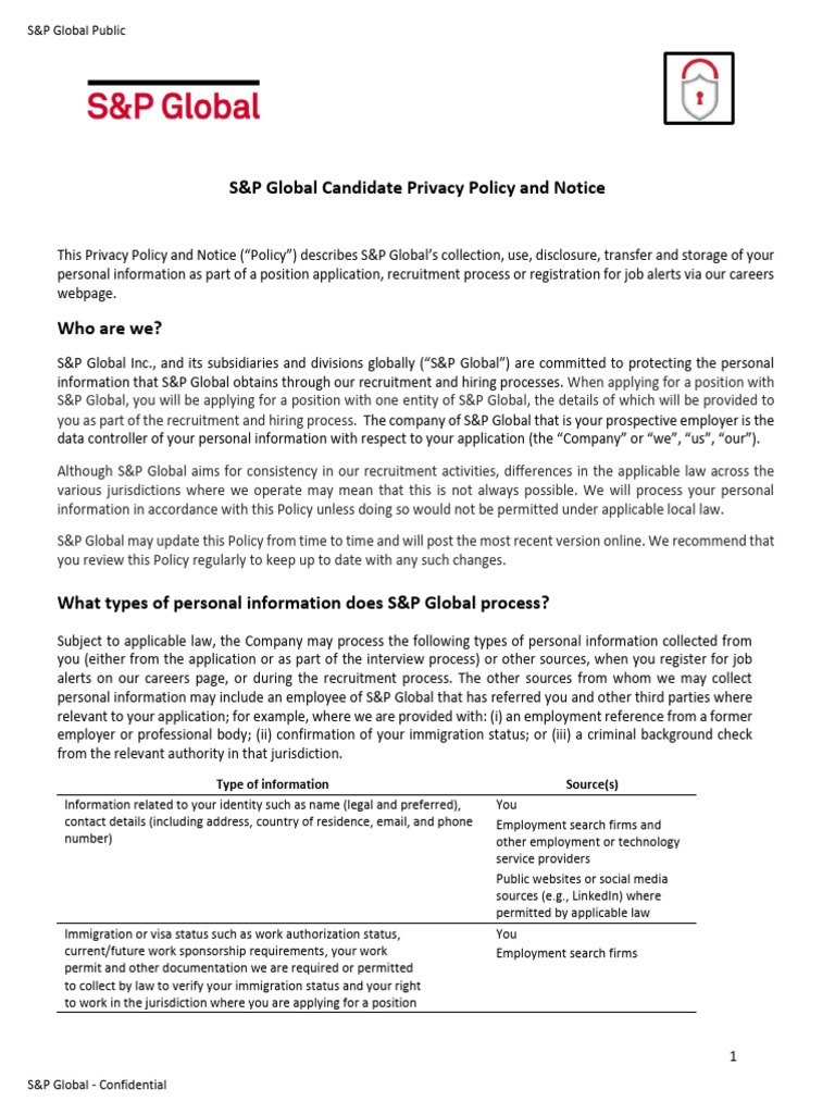 S&P Global Candidate Privacy Policy | PDF | Background Check | Identity ...