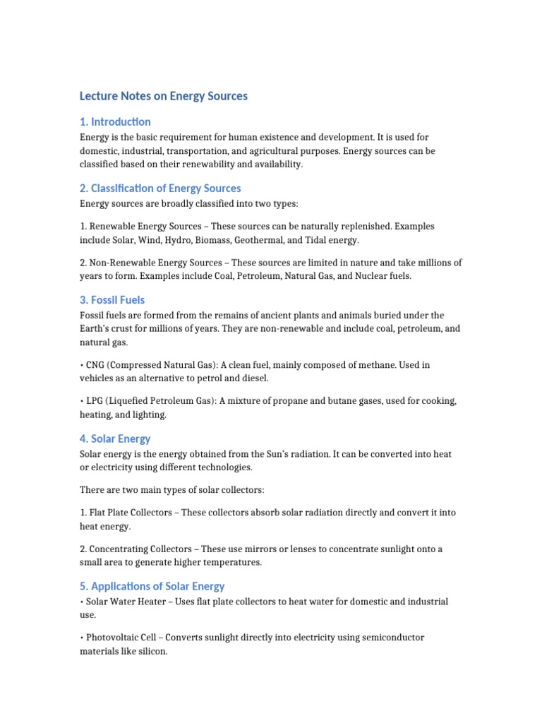 Lecture Notes Energy Sources | PDF | Fuels | Energy Development