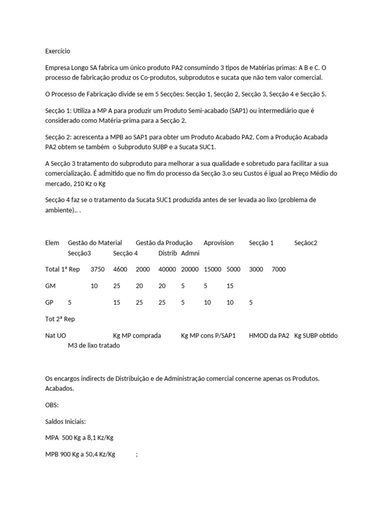 Exercício de Produção Conjunta | PDF | Setor secundário da economia ...