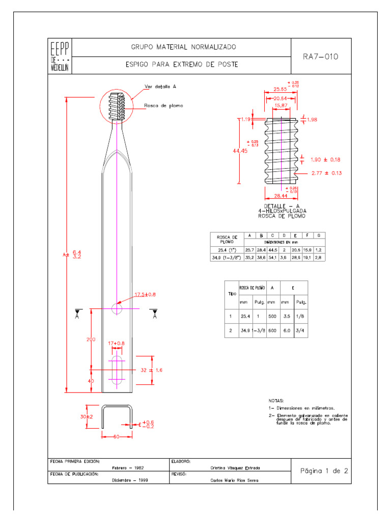Ra7-010a Espigo para Extremo de Poste | PDF