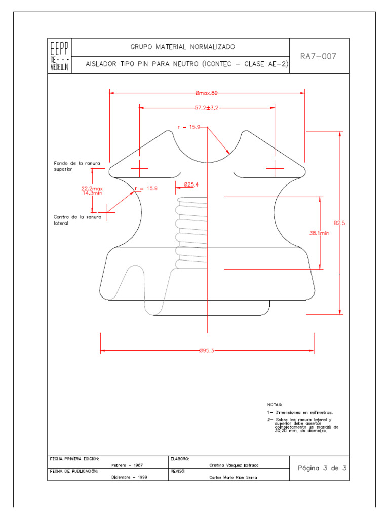 Ra7-007c Aislador Tipo Pin para Neutro (Icontec Clase Ae-2) | PDF