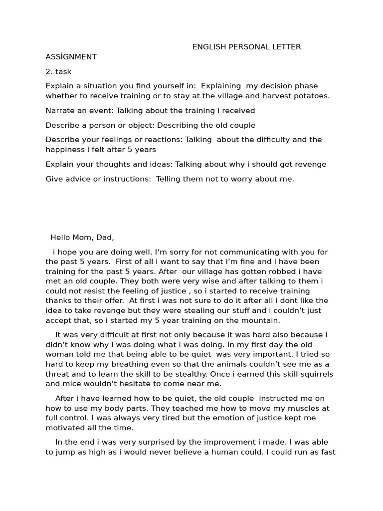 English Personal Letter Assi̇gnment | PDF