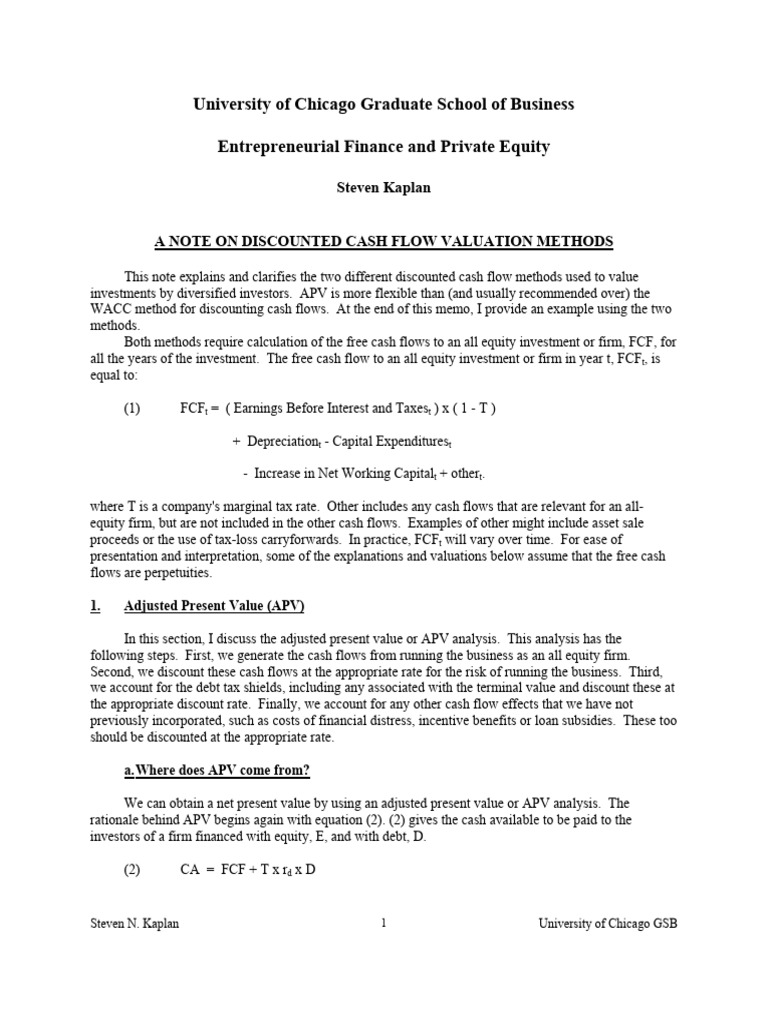 DCF Valuation: APV vs. WACC Methods | PDF | Discounted Cash Flow | Net ...
