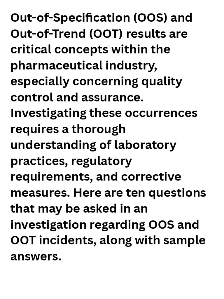 Out of Specification OOS and Out of Trend OOT 1740290547 | PDF