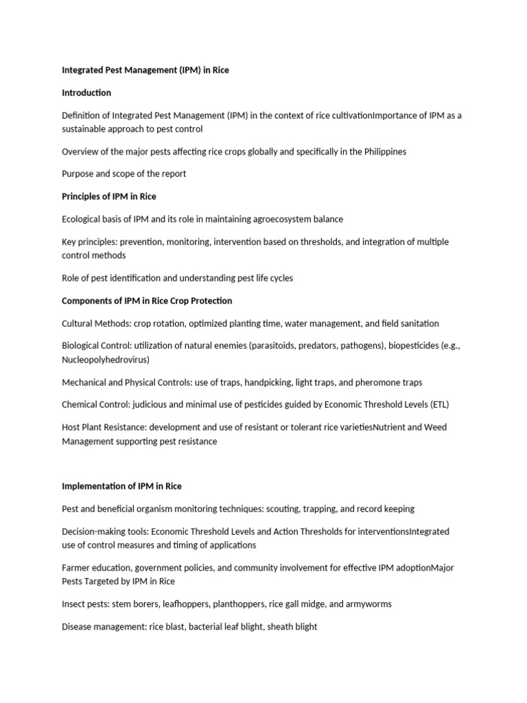 Group 1 - IPM in Rice - Report Draft | PDF | Rice | Agriculture