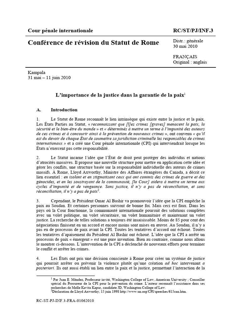 Justice et paix : rôle de la CPI | PDF | Cour pénale internationale ...