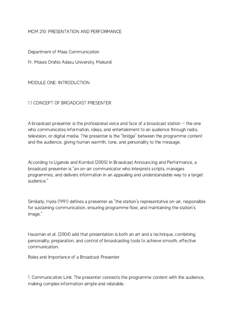 Broadcast Presenter Roles and Skills | PDF | Human Voice | Defamation