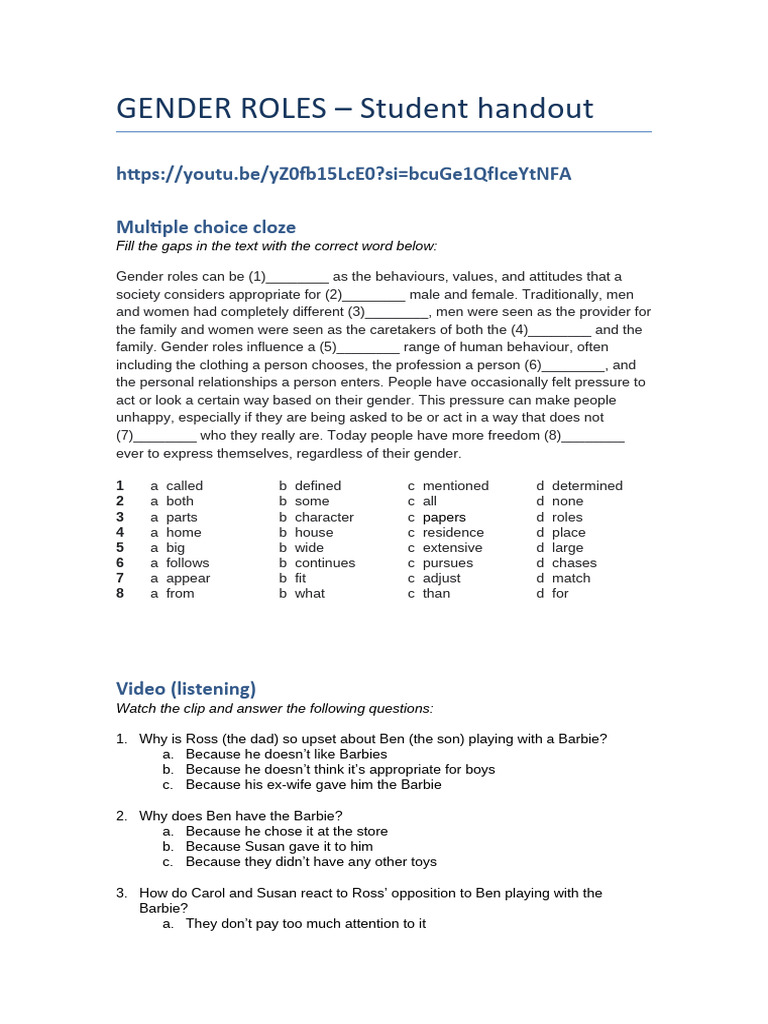 Understanding Gender Roles in Society | PDF | Gender Role | Behavioural ...