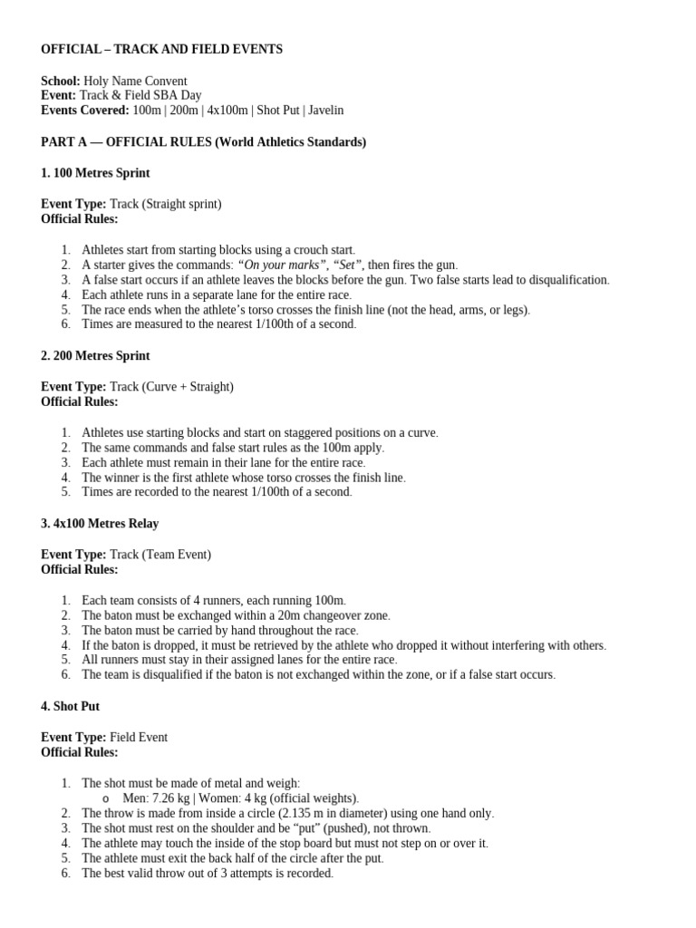 Track and Field Event Rules Guide | PDF | Track And Field | Sport Of ...