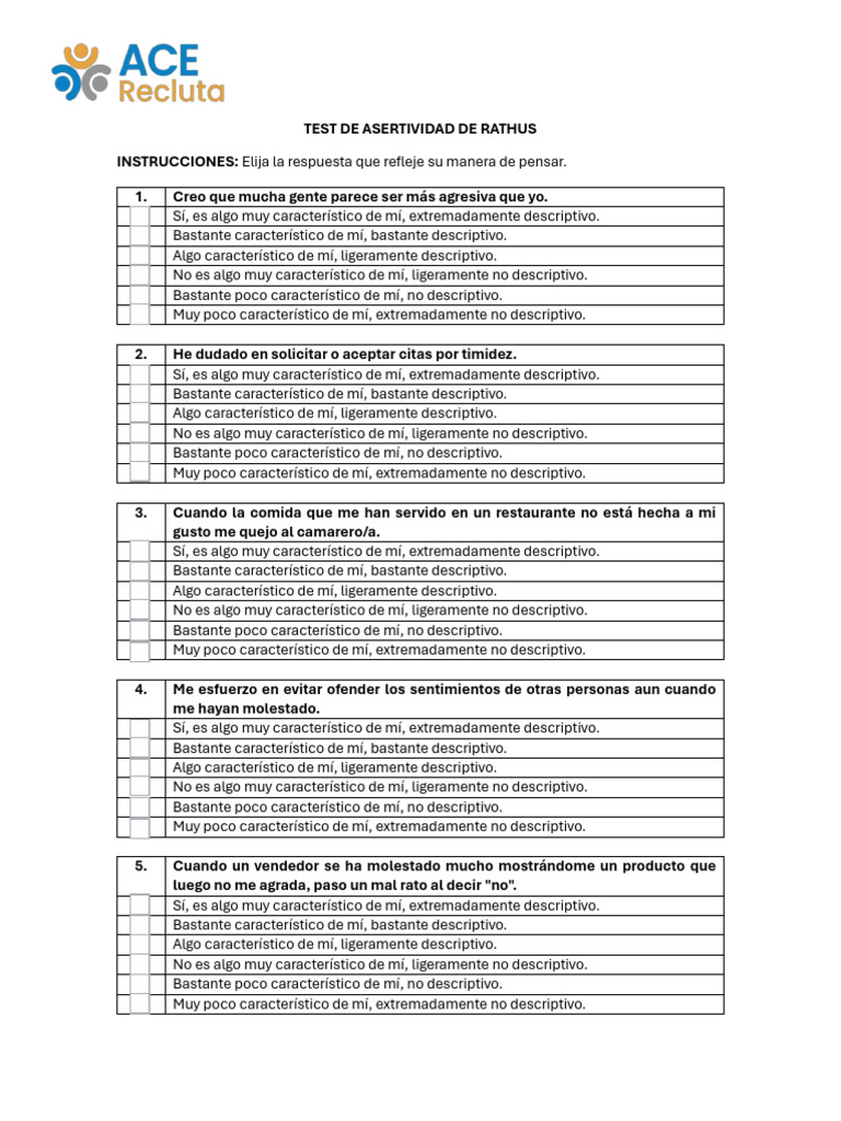 Test de Asertividad de Rathus | PDF